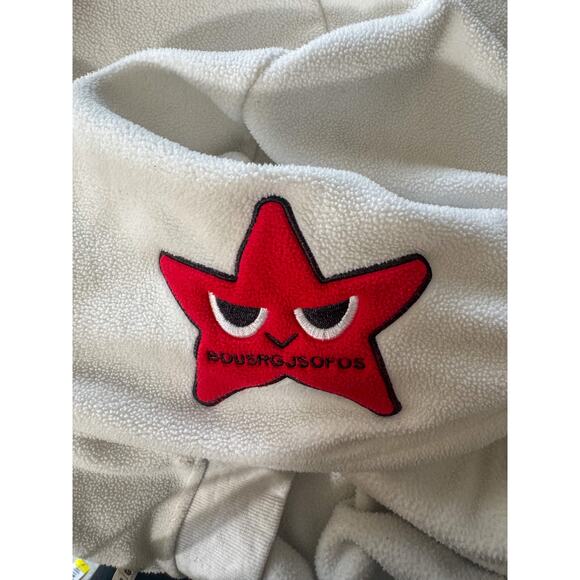 Y2K White Fleece Pullover Hoodie | Gothic Script & Angry Star Appliqué (Size M) - Picture 8 of 12